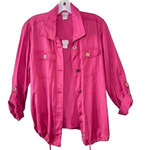 Chicos Pink 2PC Jacket Tank Set Size 0 Small Hiking Utility Roll Tab Top
